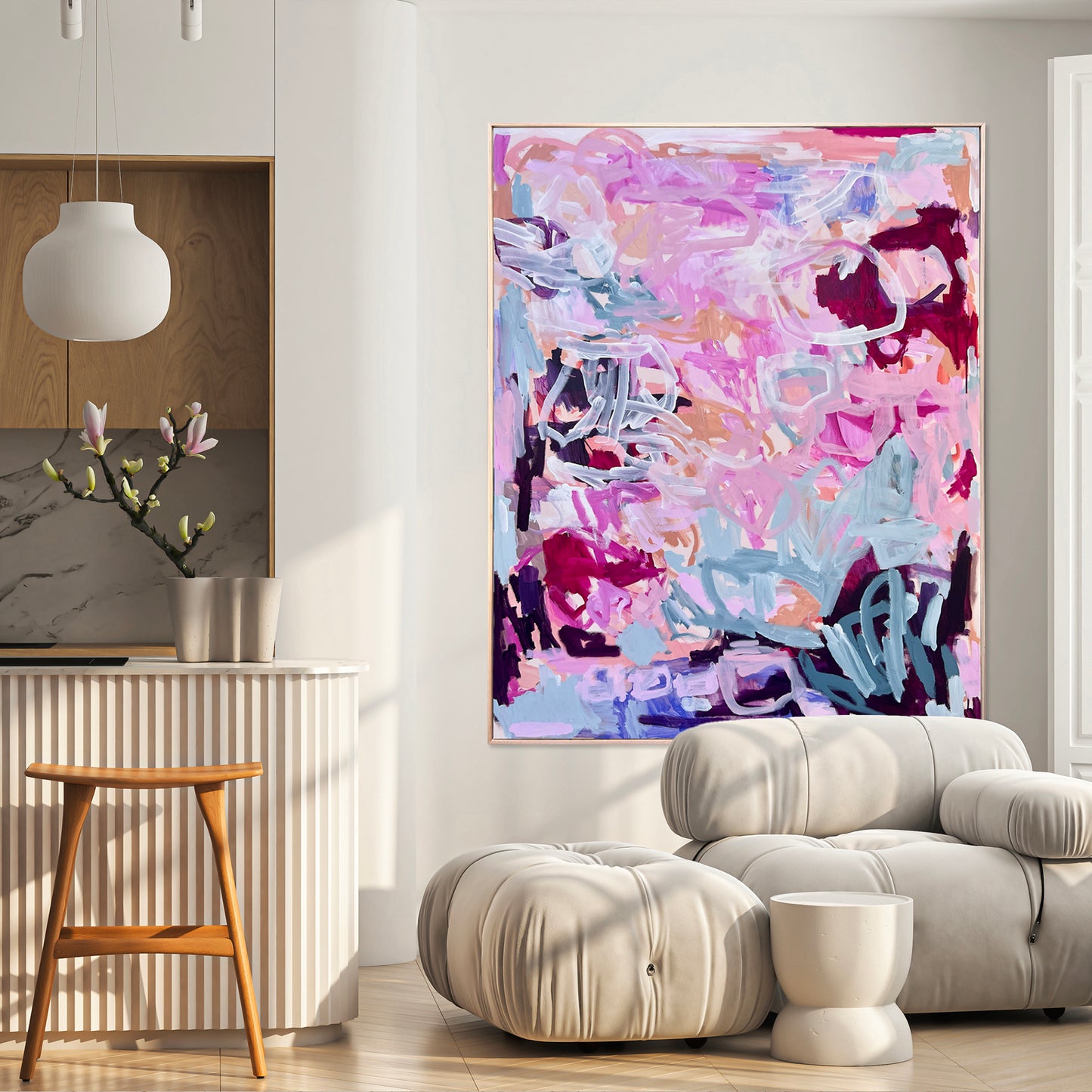 Australian abstract artist | large pink painting | modern art | Perth artist