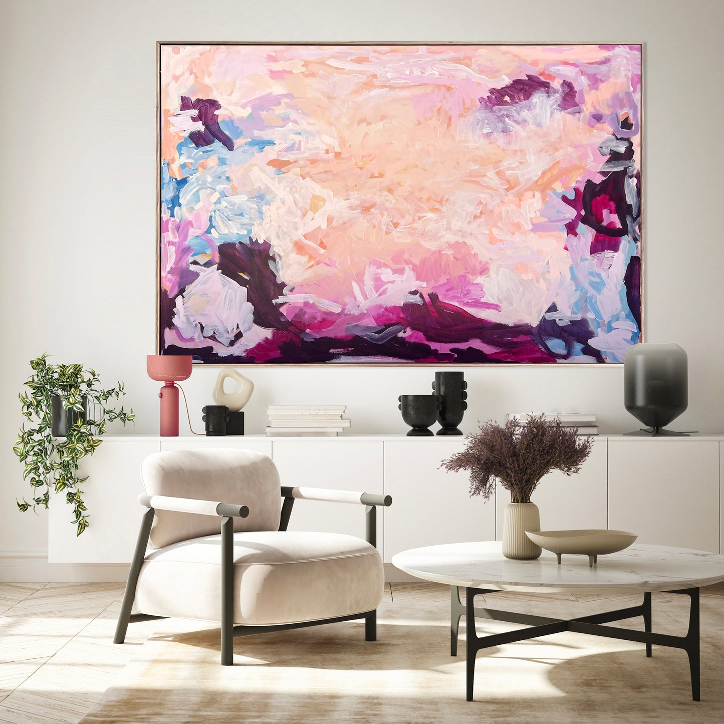 Australian abstract artist | large peach painting | modern art | Perth artist
