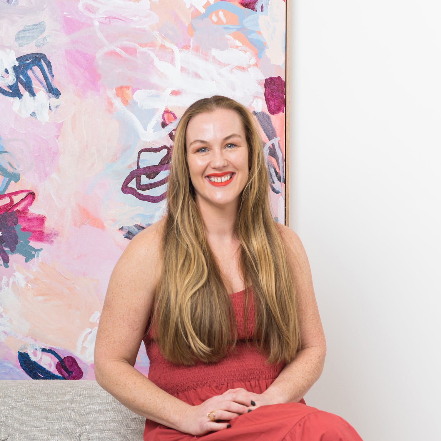 Australian abstract artist | large pink painting | modern art | Perth artist