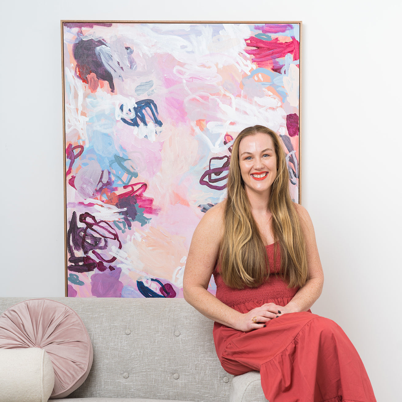 Australian abstract artist | large pink painting | modern art | Perth artist