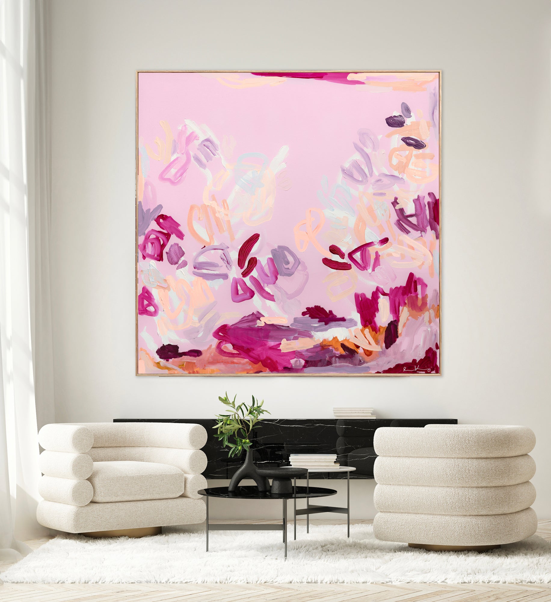 Australian abstract artist | pink peach painting | modern art | Perth artist
