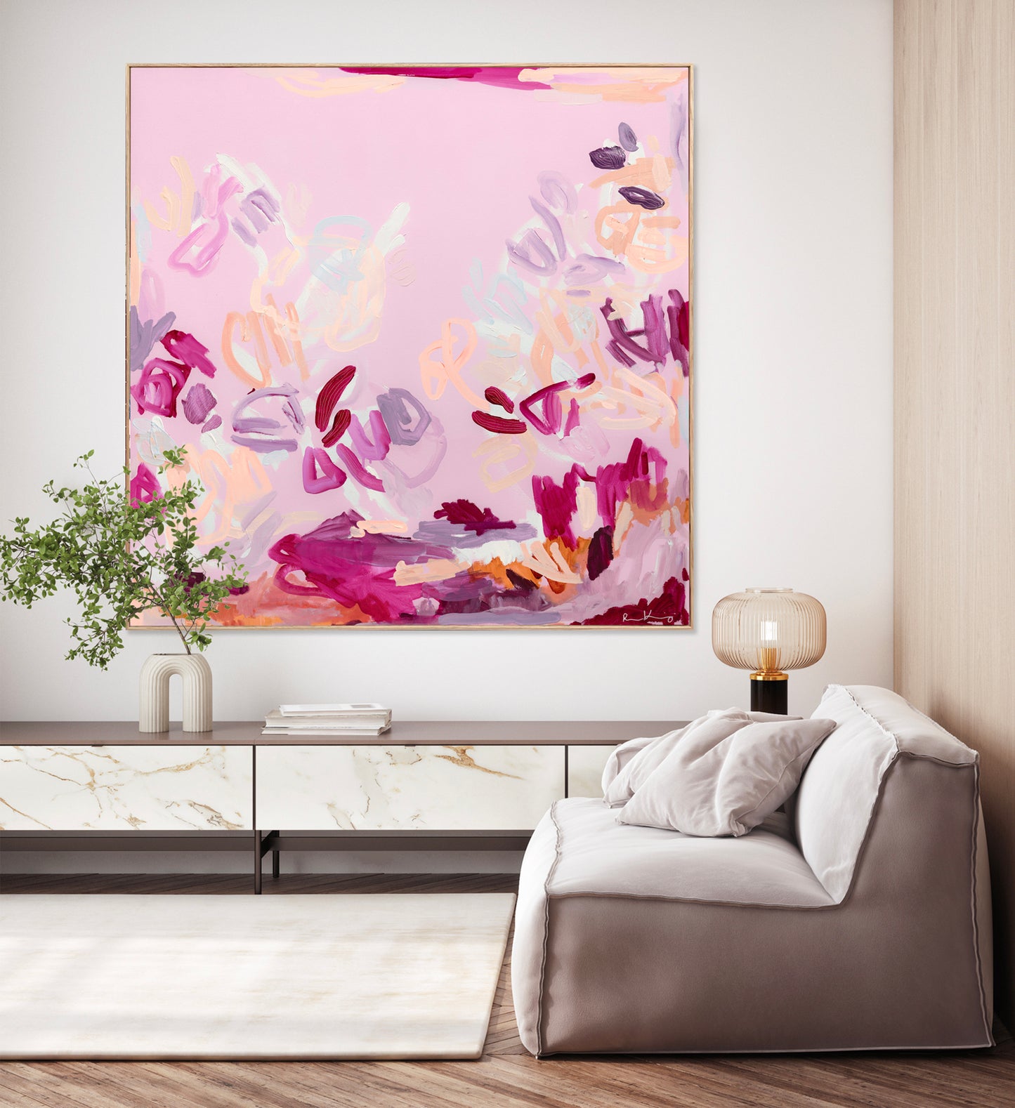 Australian abstract artist | pink peach painting | modern art | Perth artist