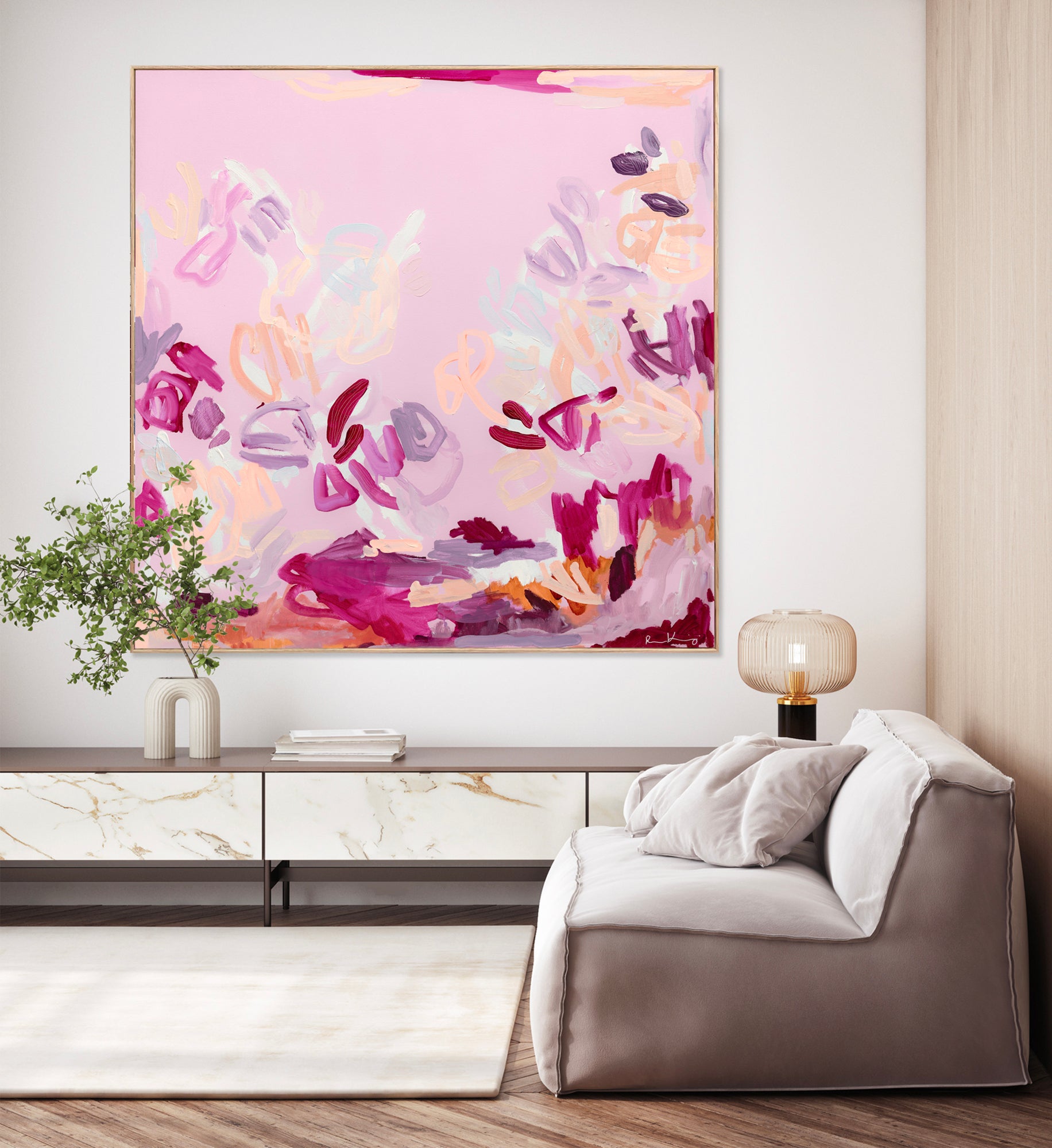 Australian abstract artist | pink peach painting | modern art | Perth artist